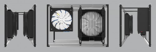 Example 6 - Mounting the SFX PSU towards the rear opens up a large space at the front of the case, ideal for all kinds of exotic mods! This examples shows 2x 140mm radiators.